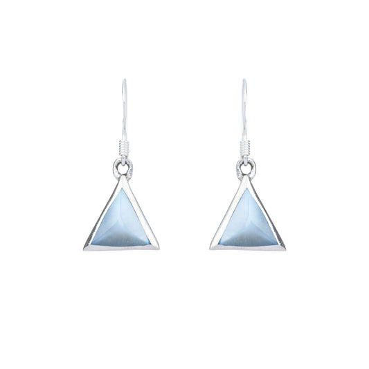 Silver Crystal Blue Triangle Dangle Earrings