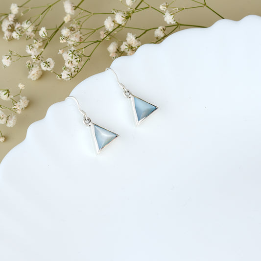 Silver Crystal Blue Triangle Dangle Earrings