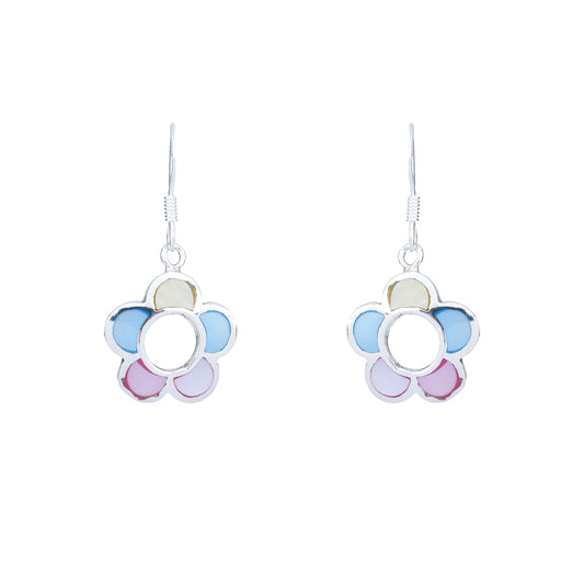 Silver Pastel Flower Dangle Earrings