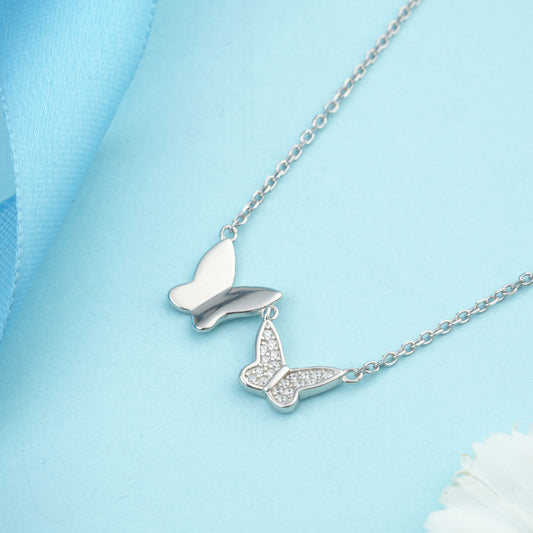 Fluttering Wings Silver Necklace