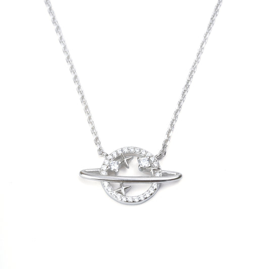 Galactic Saturn Star Silver Necklace